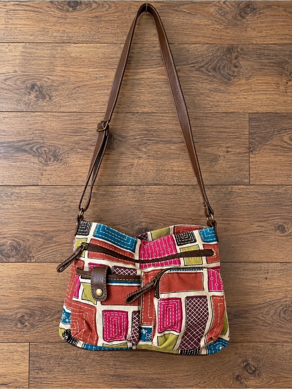 Relic Colorblock Patchwork Crossbody Bag - Brown Strap